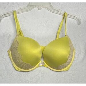 Victoria Secret Demi Padded Yellow Bra 34DD Lined Demi Buste Very Sexy Push-Up